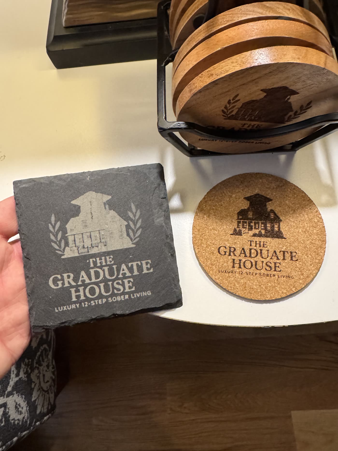 Branded Abington Graduate House coasters